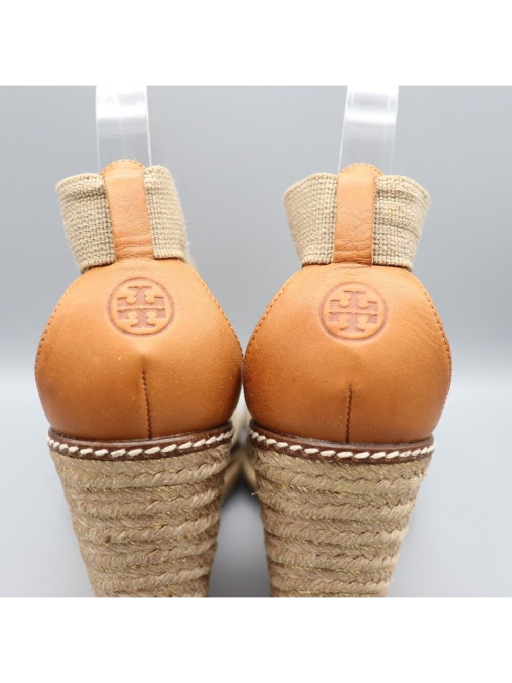 Tory Burch Frieda Platform Wedge Espadrille Sandals Beige Elastic Straps 9.5 B - Picture 12 of 16
